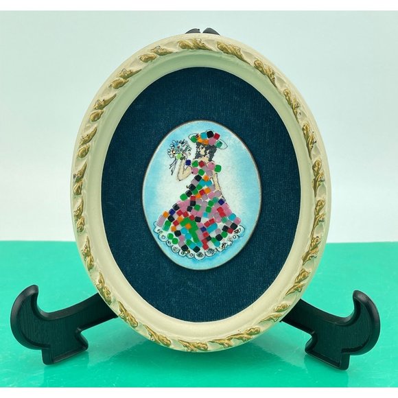 Vintage enamel on copper, small framed artwork, velvet background, vintage - Picture 1 of 8